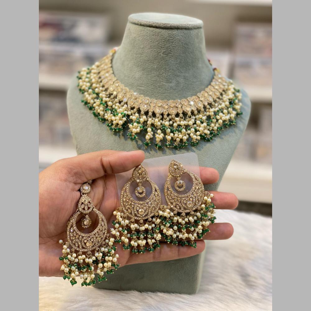 Hira Collections Gold Plated Crystal Stone And Beads Necklace Set