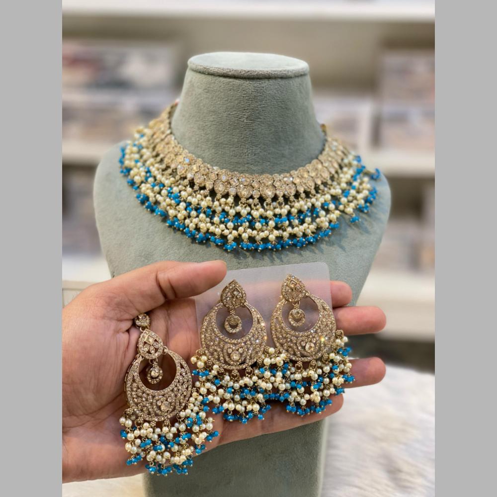 Hira Collections Gold Plated Crystal Stone And Beads Necklace Set