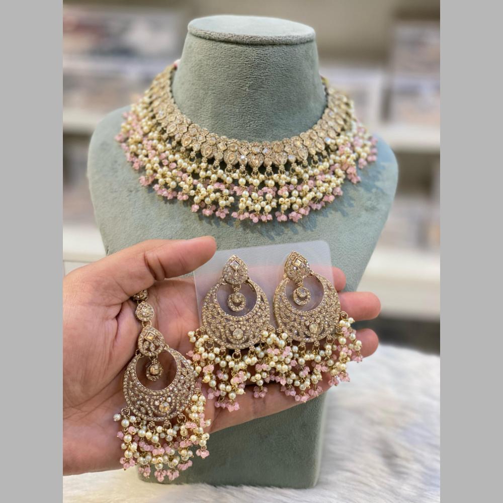 Hira Collections Gold Plated Crystal Stone And Beads Necklace Set