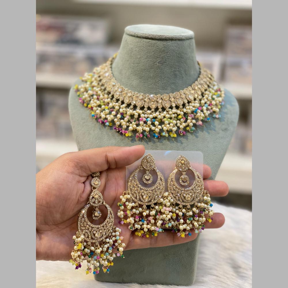 Hira Collections Gold Plated Crystal Stone And Beads Necklace Set