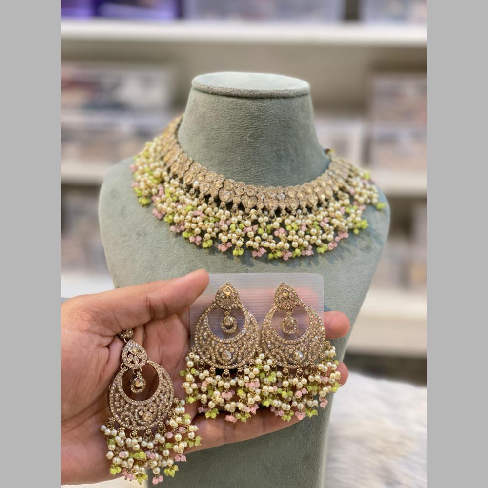 Hira Collections Gold Plated Crystal Stone And Beads Necklace Set