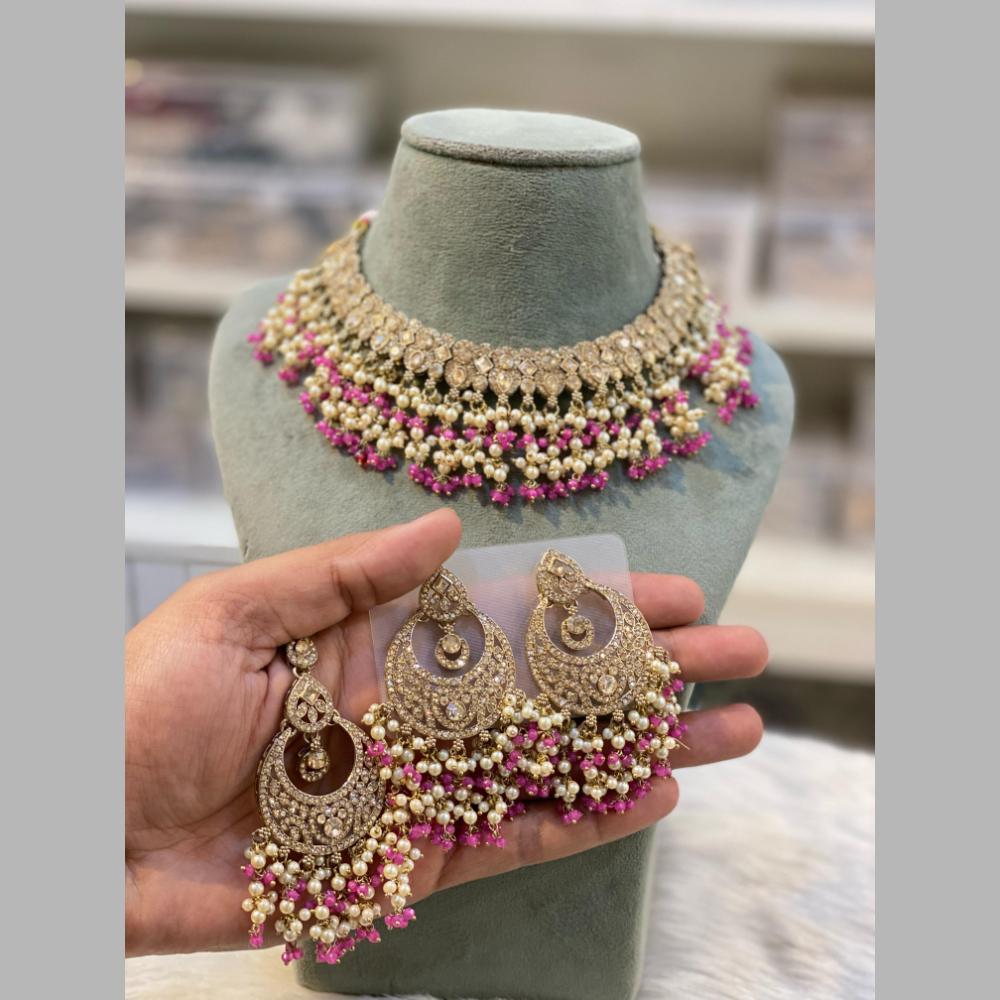 Hira Collections Gold Plated Crystal Stone And Beads Necklace Set