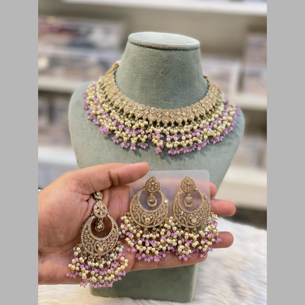 Hira Collections Gold Plated Crystal Stone And Beads Necklace Set