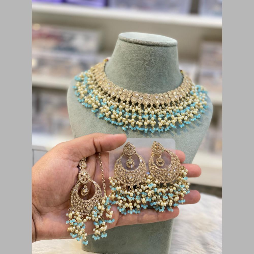 Hira Collections Gold Plated Crystal Stone And Beads Necklace Set