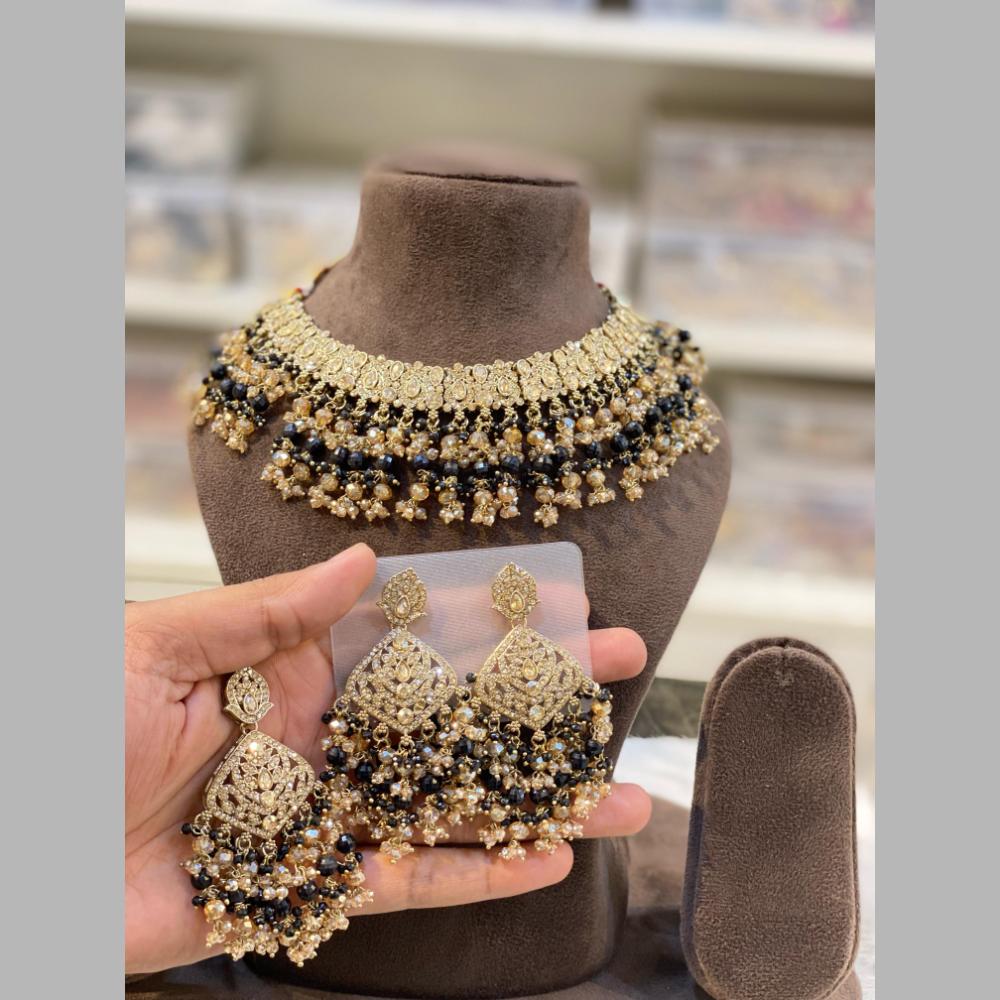 Hira Collections Gold Plated Crystal Stone And Beads Necklace Set