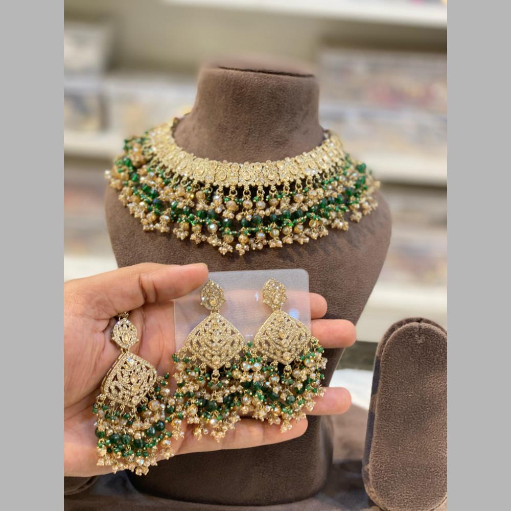 Hira Collections Gold Plated Crystal Stone And Beads Necklace Set