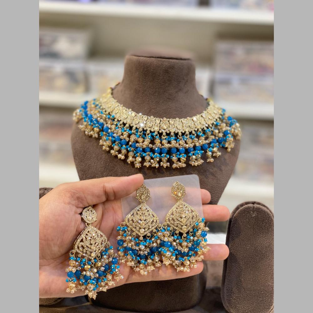 Hira Collections Gold Plated Crystal Stone And Beads Necklace Set