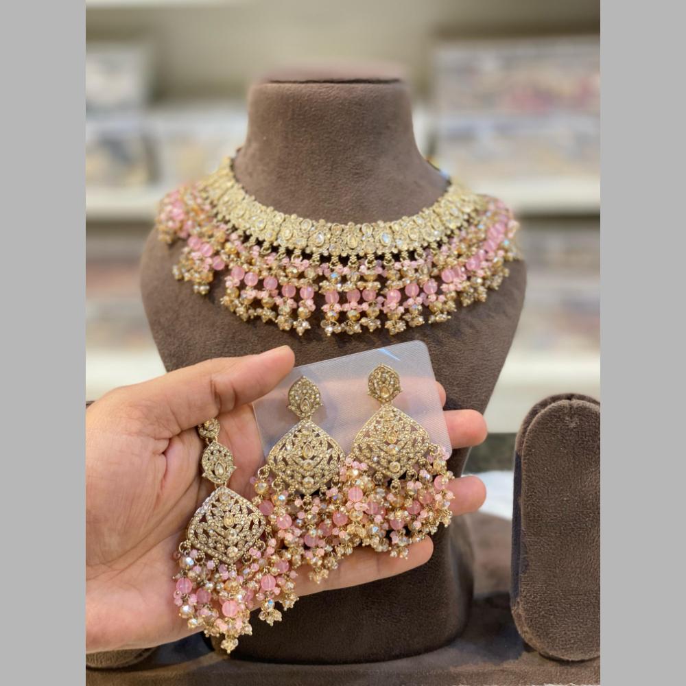 Hira Collections Gold Plated Crystal Stone And Beads Necklace Set