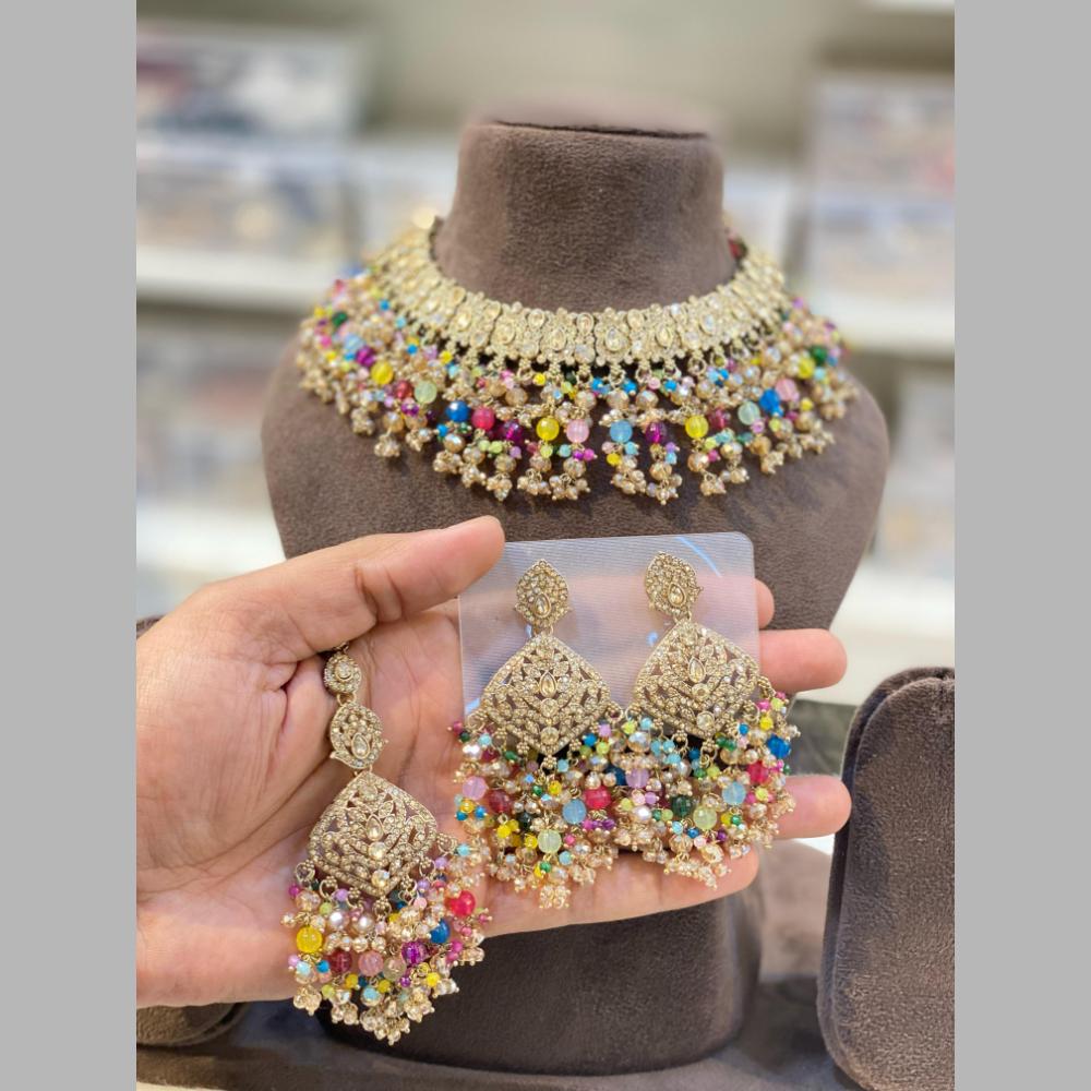 Hira Collections Gold Plated Crystal Stone And Beads Necklace Set