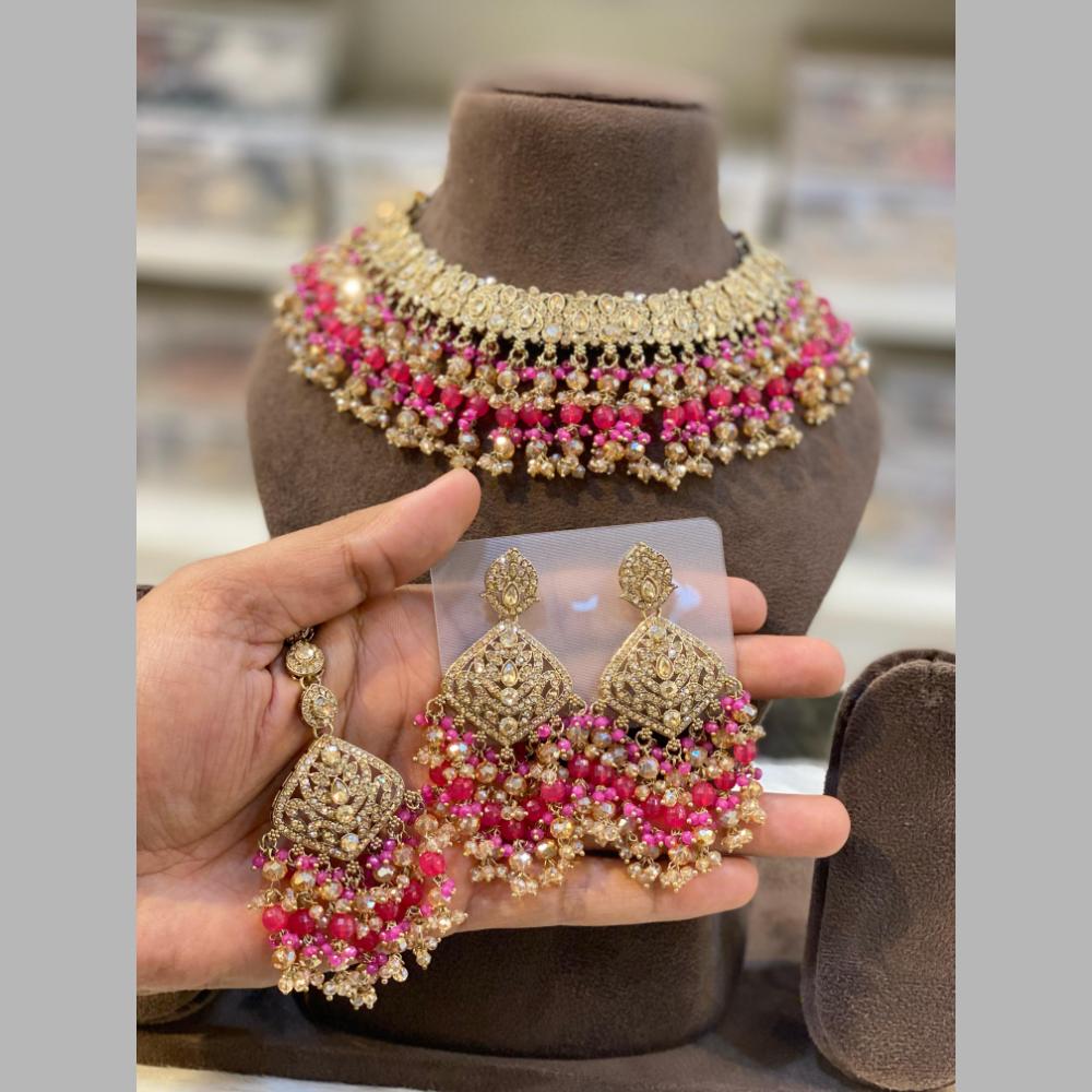 Hira Collections Gold Plated Crystal Stone And Beads Necklace Set