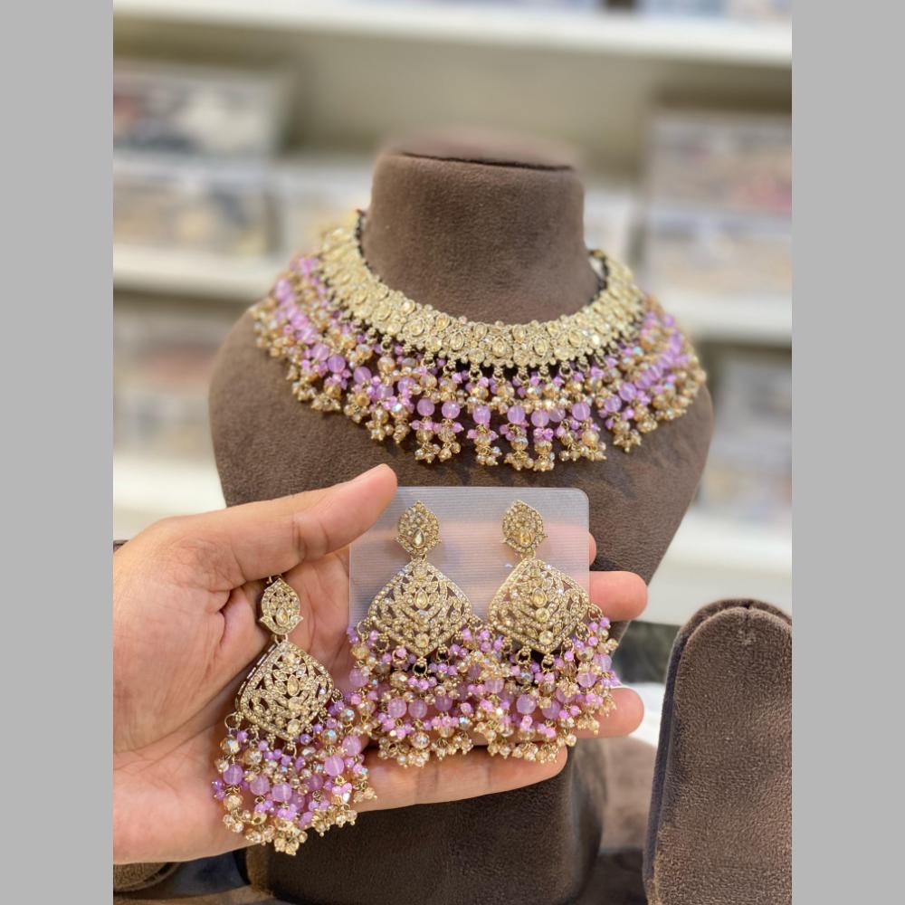 Hira Collections Gold Plated Crystal Stone And Beads Necklace Set