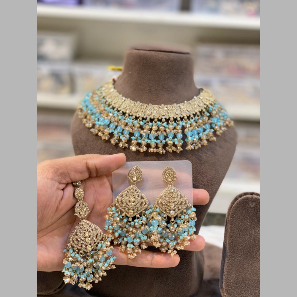 Hira Collections Gold Plated Crystal Stone And Beads Necklace Set