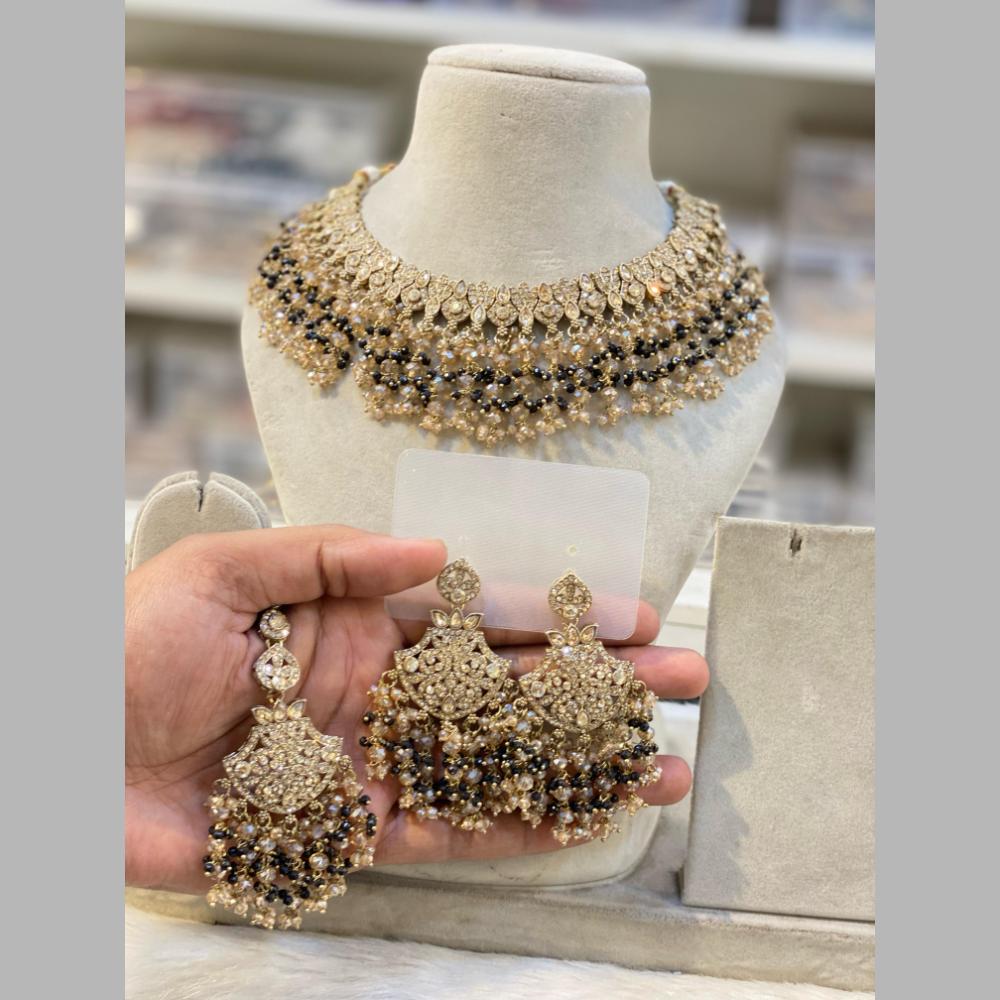 Hira Collections Gold Plated Crystal Stone And Beads Necklace Set