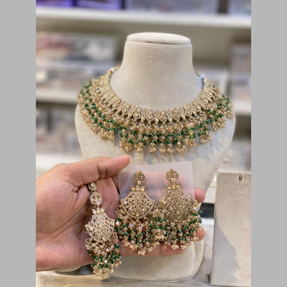 Hira Collections Gold Plated Crystal Stone And Beads Necklace Set