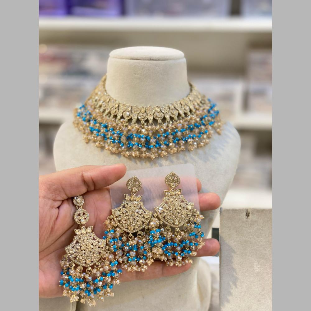 Hira Collections Gold Plated Crystal Stone And Beads Necklace Set