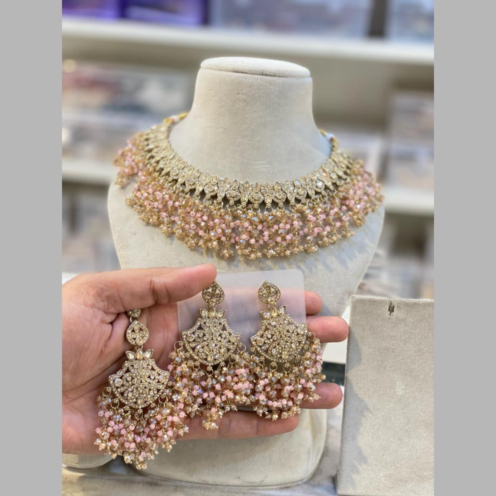 Hira Collections Gold Plated Crystal Stone And Beads Necklace Set