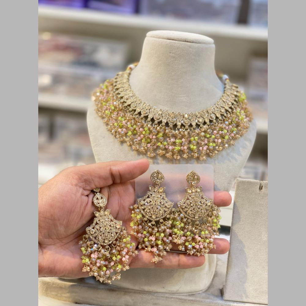 Hira Collections Gold Plated Crystal Stone And Beads Necklace Set