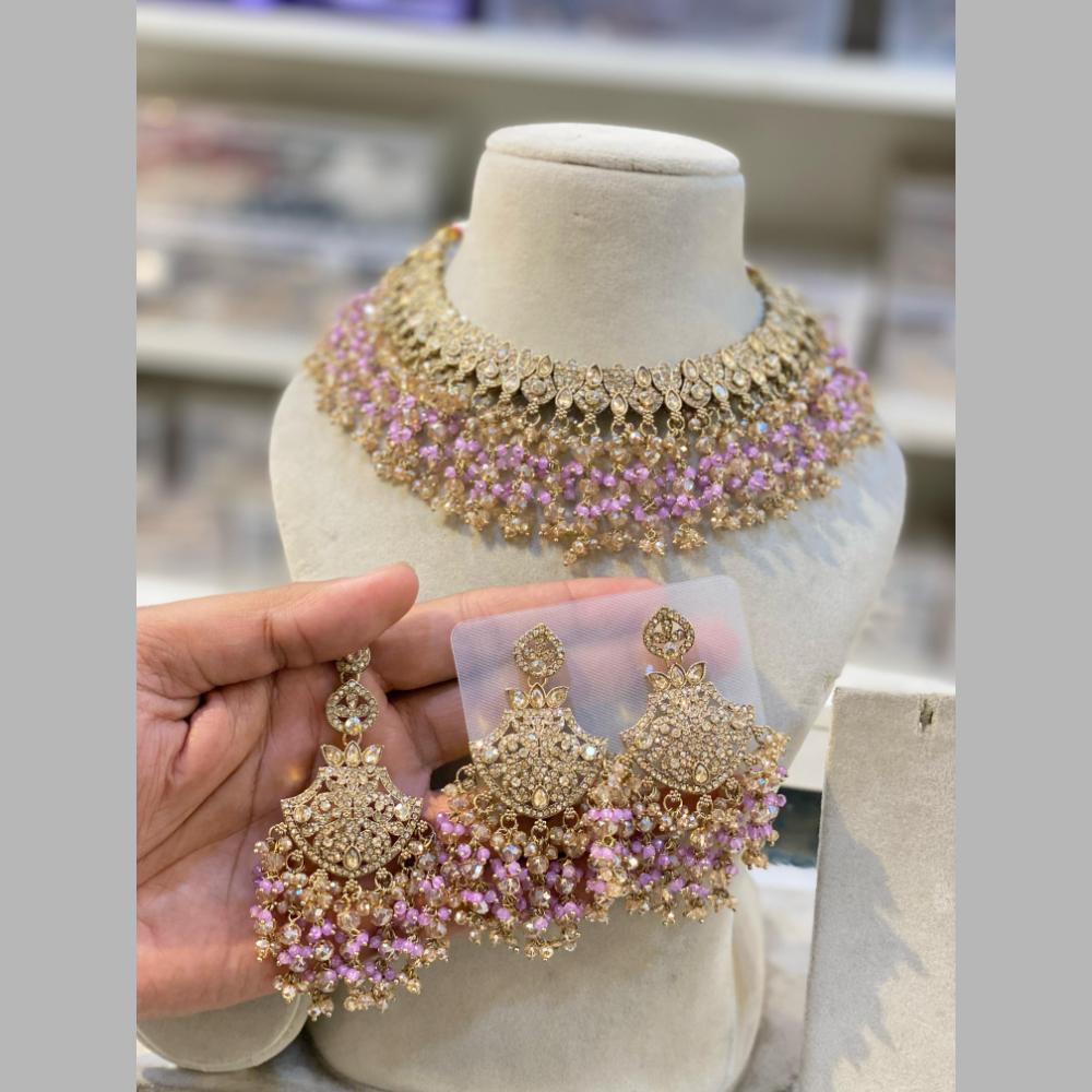 Hira Collections Gold Plated Crystal Stone And Beads Necklace Set