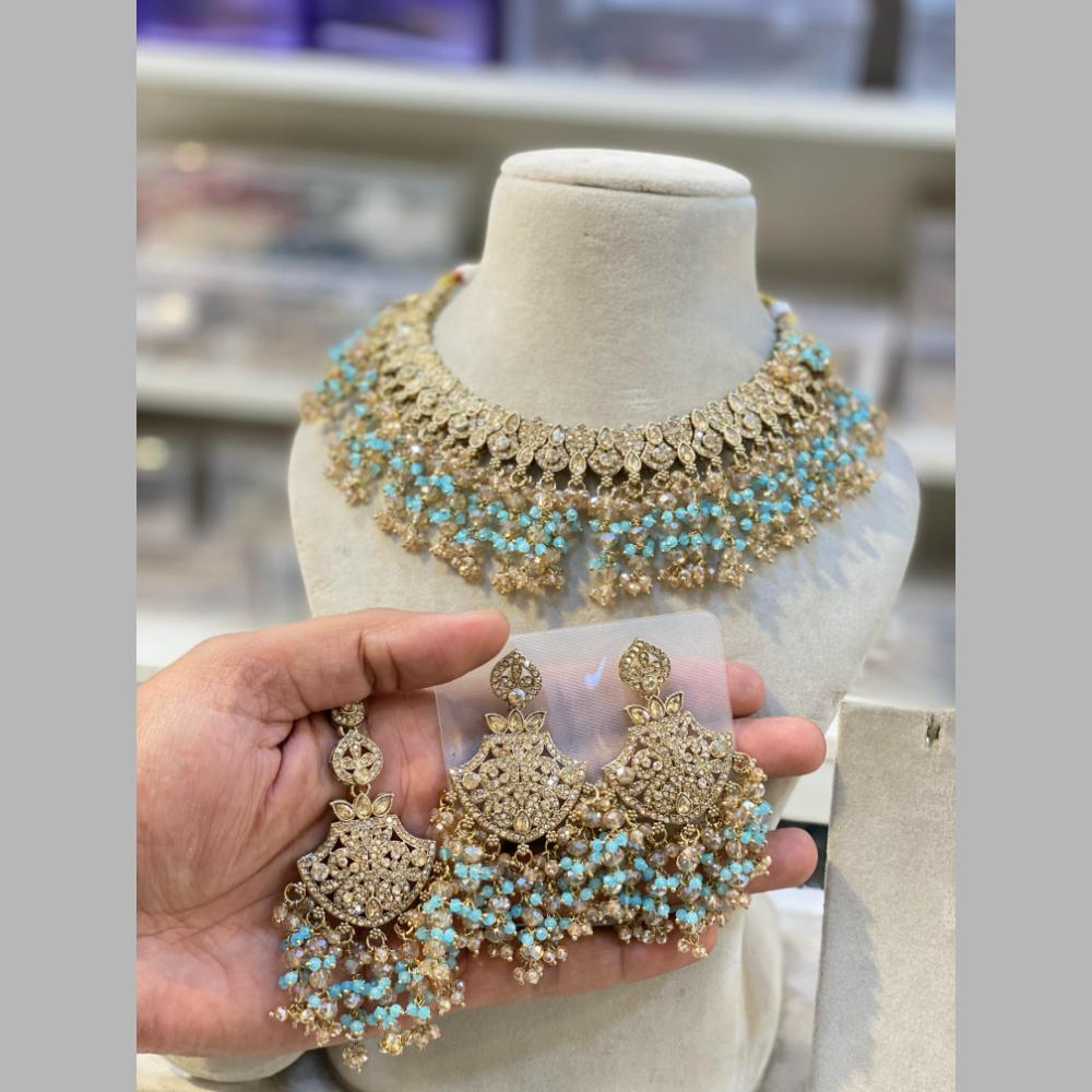 Hira Collections Gold Plated Crystal Stone And Beads Necklace Set