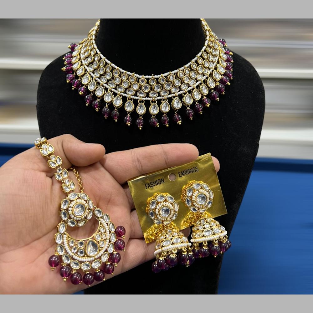 Hira Collections Gold Plated Kundan Stone And Beads Necklace Set
