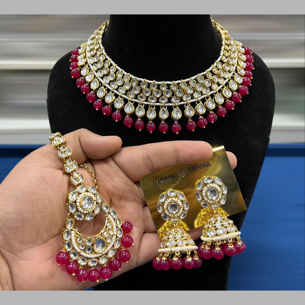 Hira Collections Gold Plated Kundan Stone And Beads Necklace Set