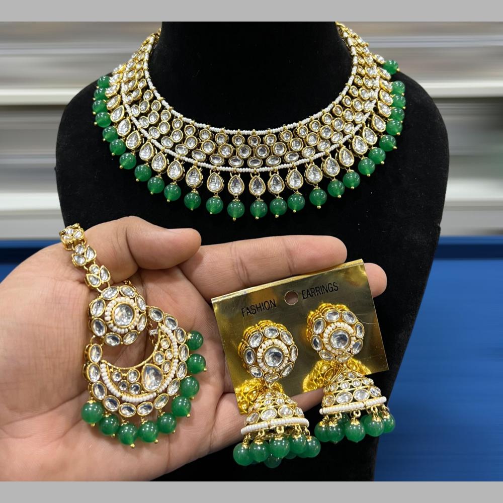 Hira Collections Gold Plated Kundan Stone And Beads Necklace Set