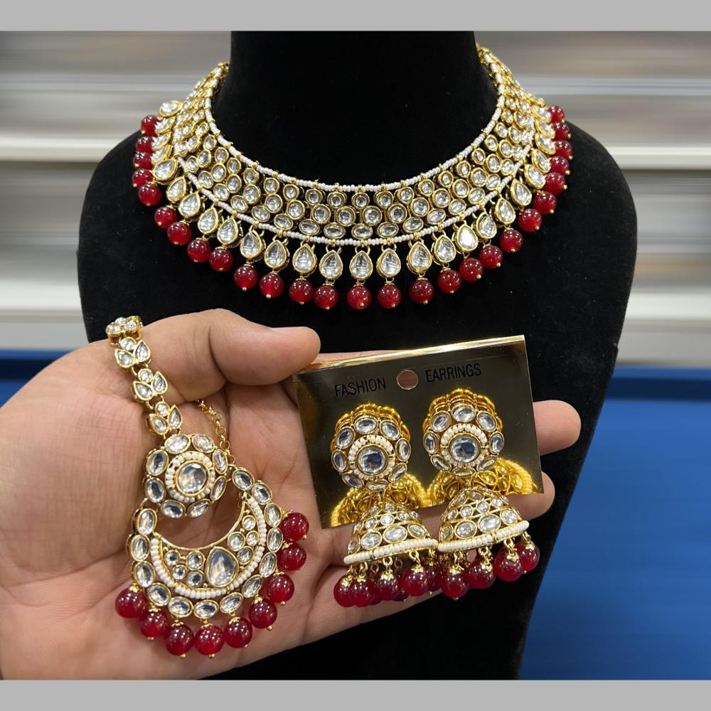 Hira Collections Gold Plated Kundan Stone And Beads Necklace Set