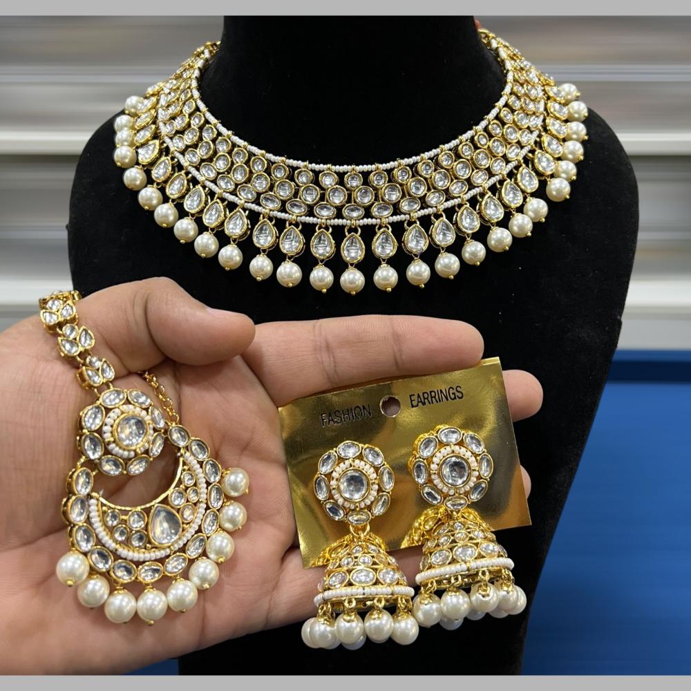 Hira Collections Gold Plated Kundan Stone And Beads Necklace Set