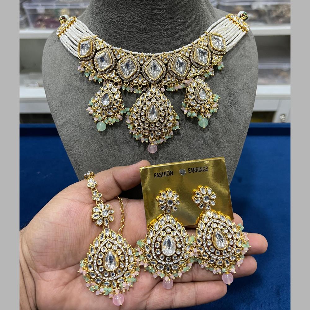 Hira Collections Gold Plated Kundan Stone And Beads Necklace Set