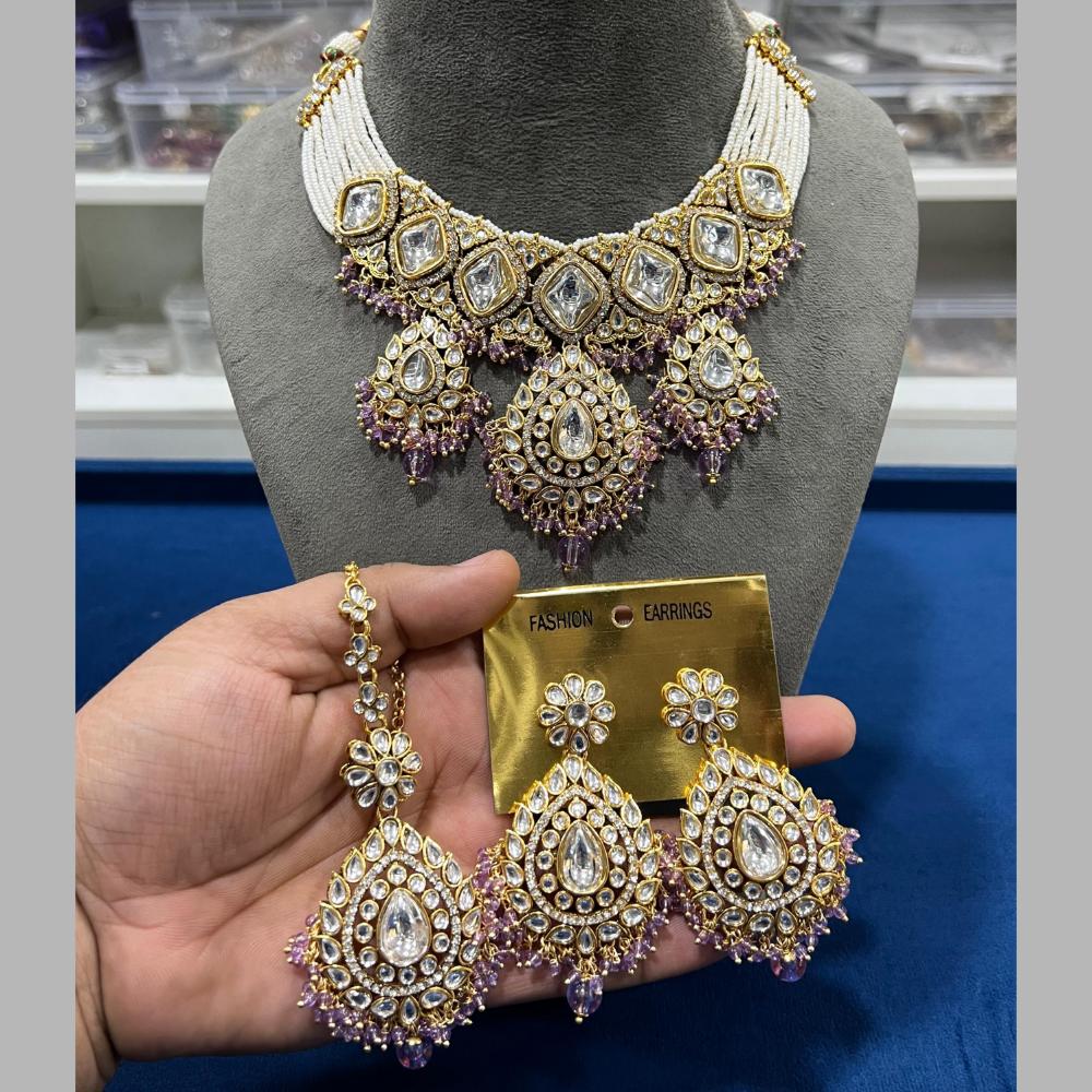 Hira Collections Gold Plated Kundan Stone And Beads Necklace Set