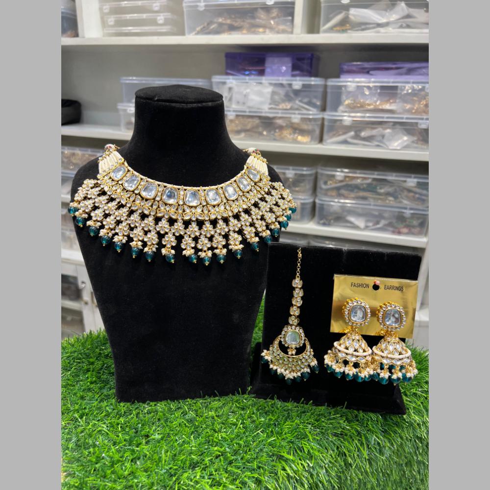 Hira Collections Gold Plated Kundan Stone And Beads Necklace Set