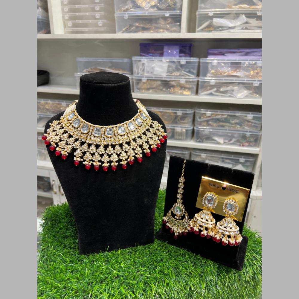 Hira Collections Gold Plated Kundan Stone And Beads Necklace Set