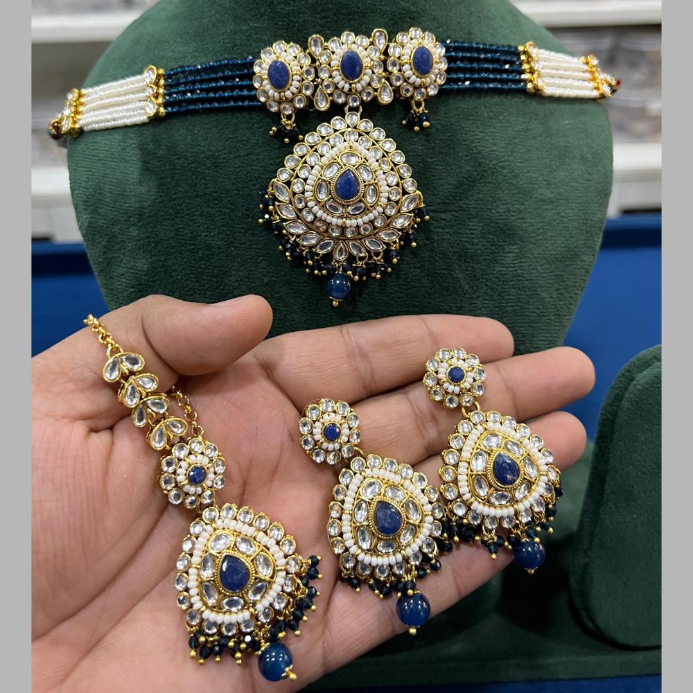 Hira Collections Gold Plated Kundan Stone And Beads Choker Necklace Set