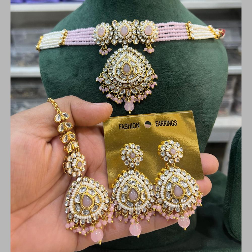 Hira Collections Gold Plated Kundan Stone And Beads Choker Necklace Set