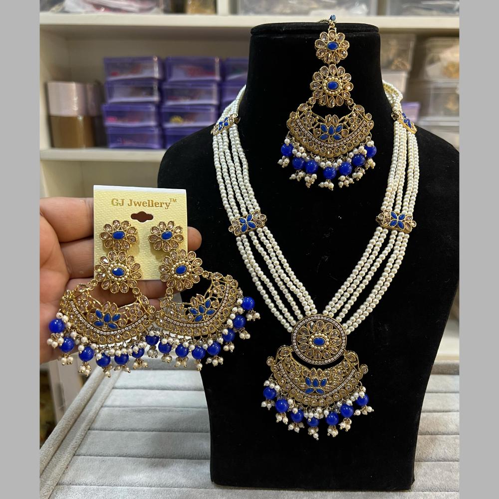 Hira Collections Gold Plated Crystal Stone And Beads Long Necklace Set