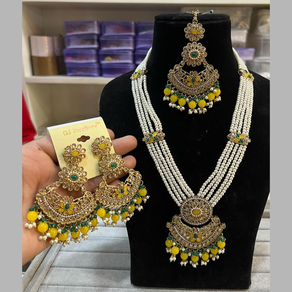 Hira Collections Gold Plated Crystal Stone And Beads Long Necklace Set