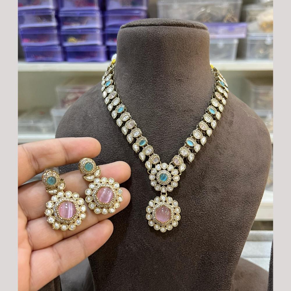 Hira Collection Gold Plated Pota Stone Necklace Set