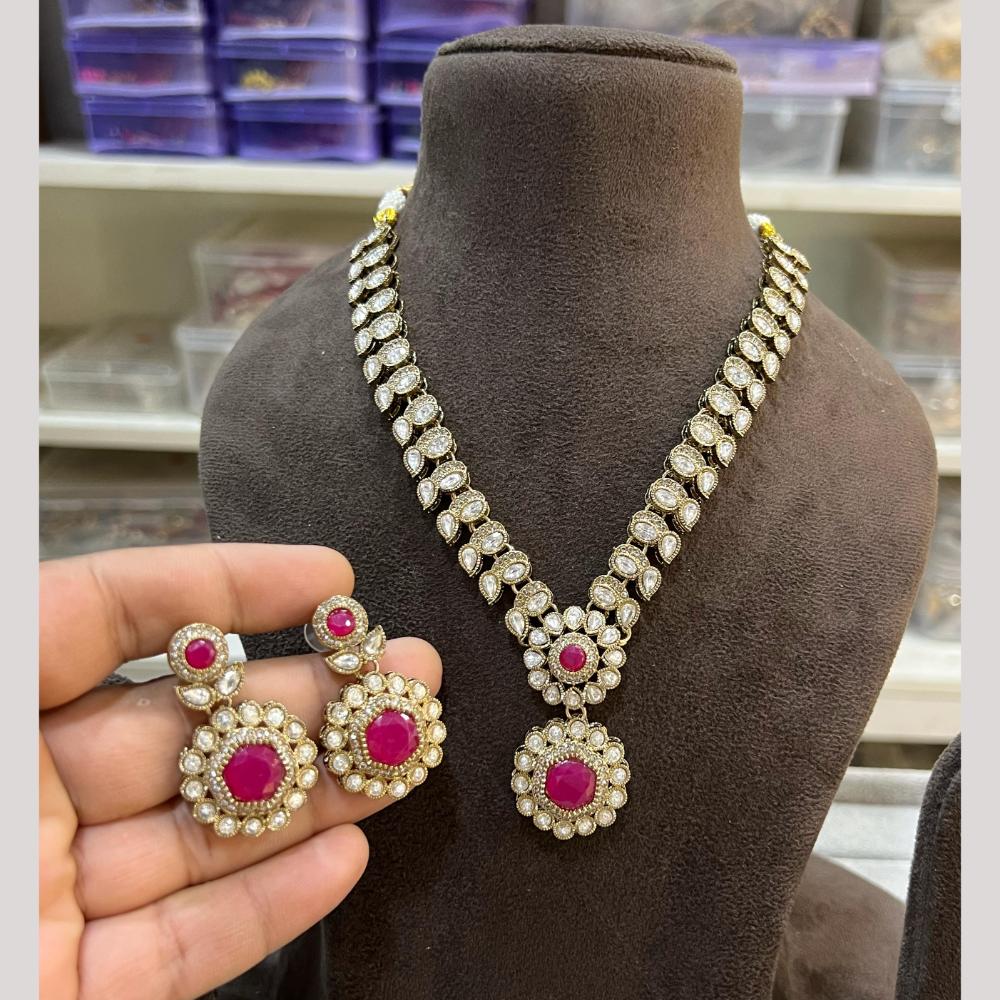 Hira Collection Gold Plated Pota Stone Necklace Set