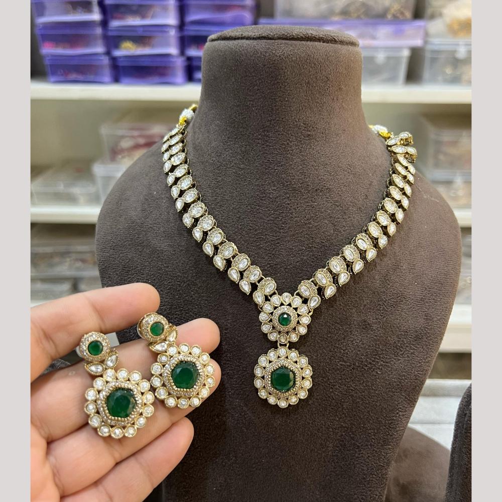 Hira Collection Gold Plated Pota Stone Necklace Set