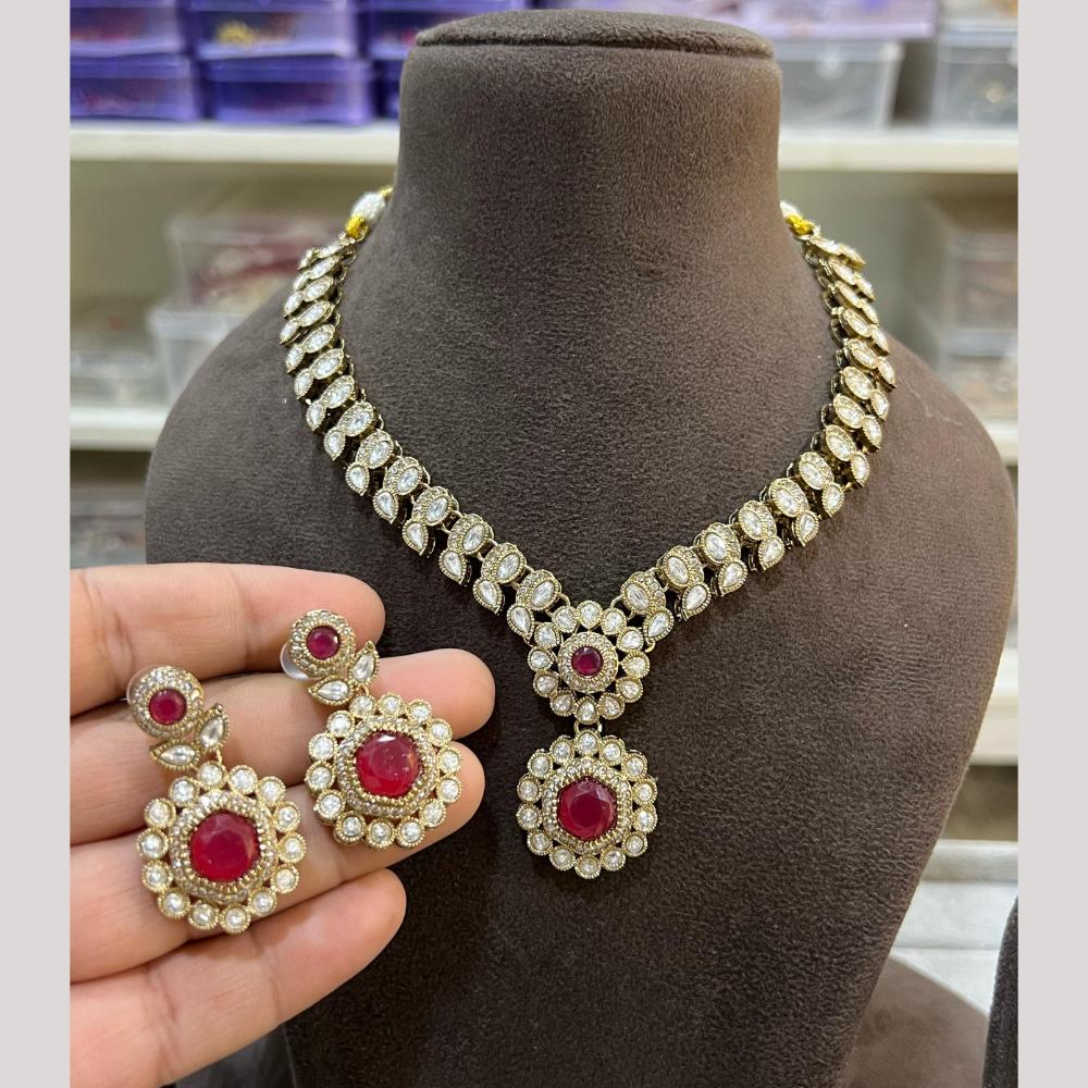 Hira Collection Gold Plated Pota Stone Necklace Set