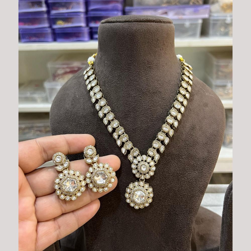 Hira Collection Gold Plated Pota Stone Necklace Set