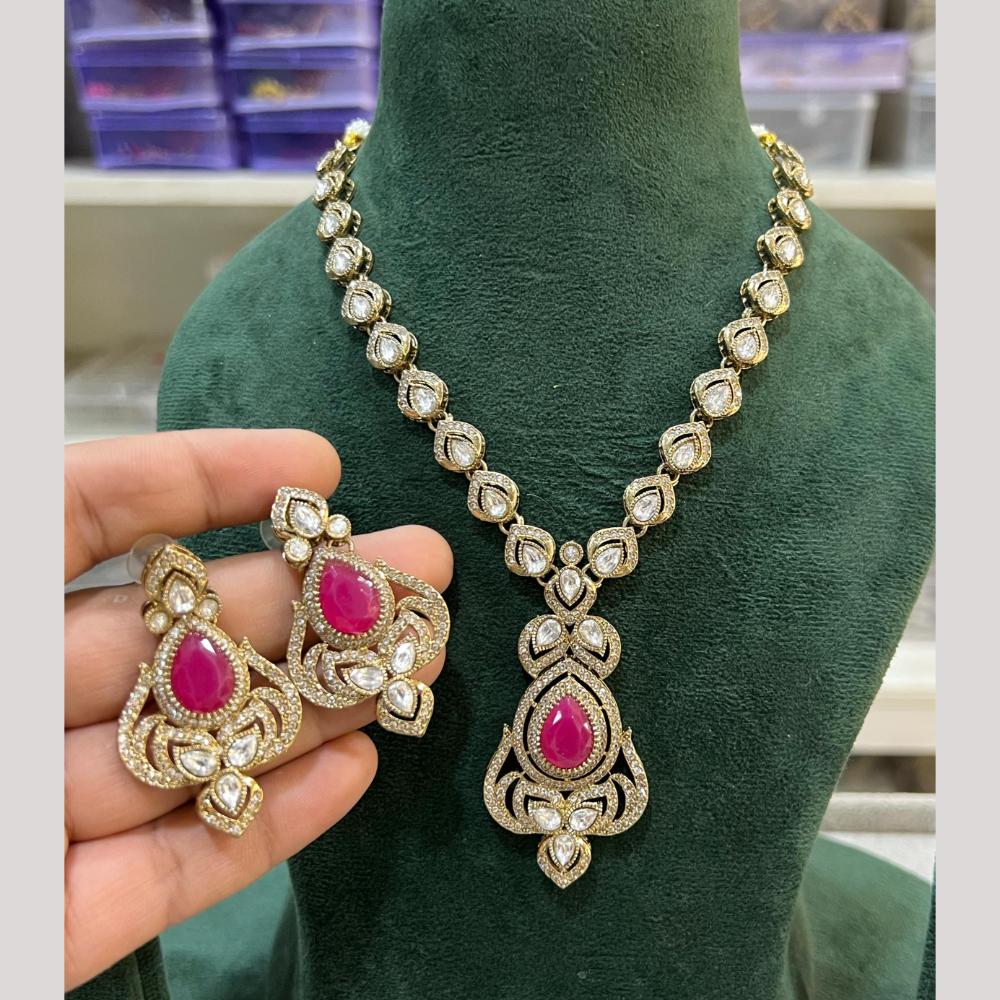 Hira Collections Gold Plated Crystal Stone Necklace Set