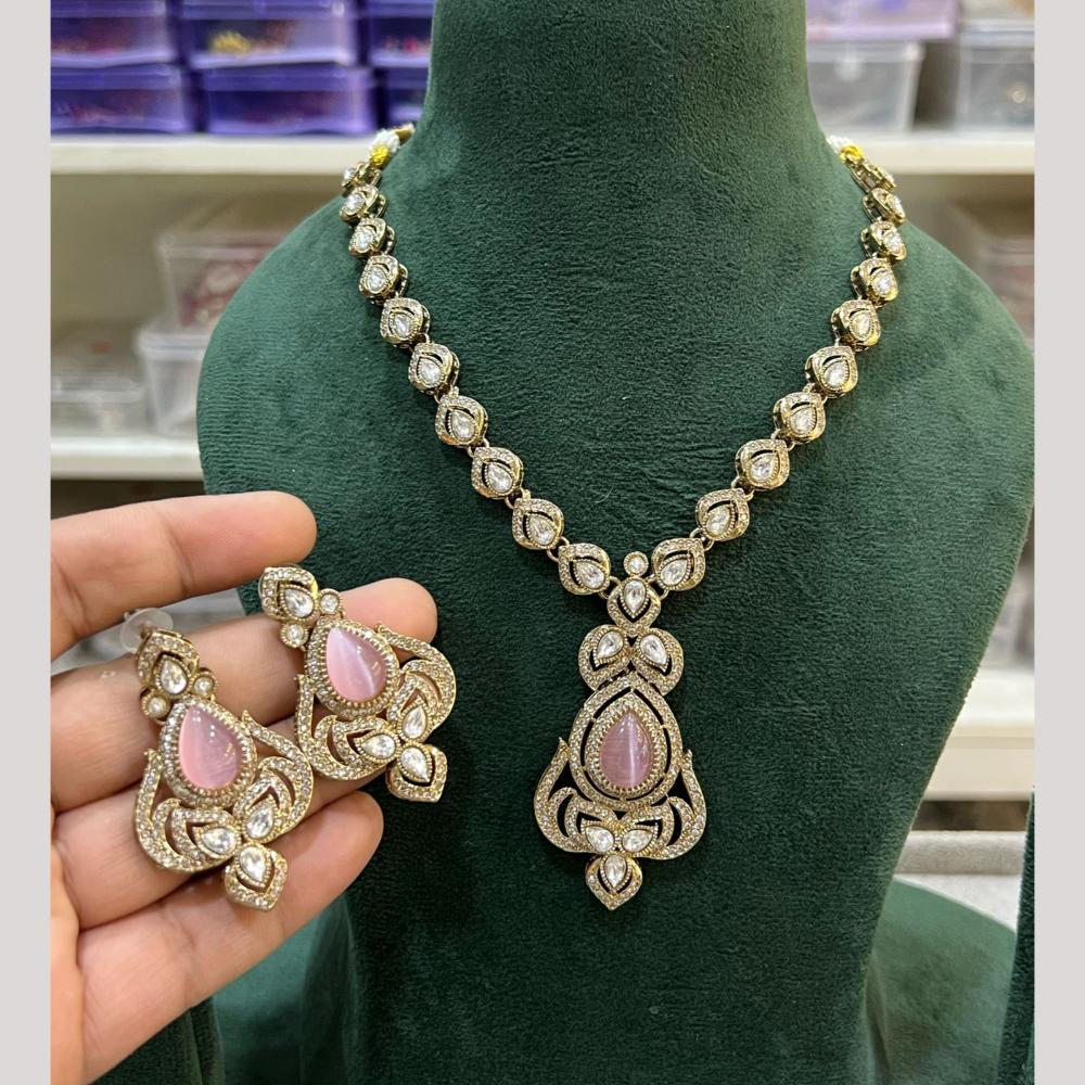 Hira Collections Gold Plated Crystal Stone Necklace Set