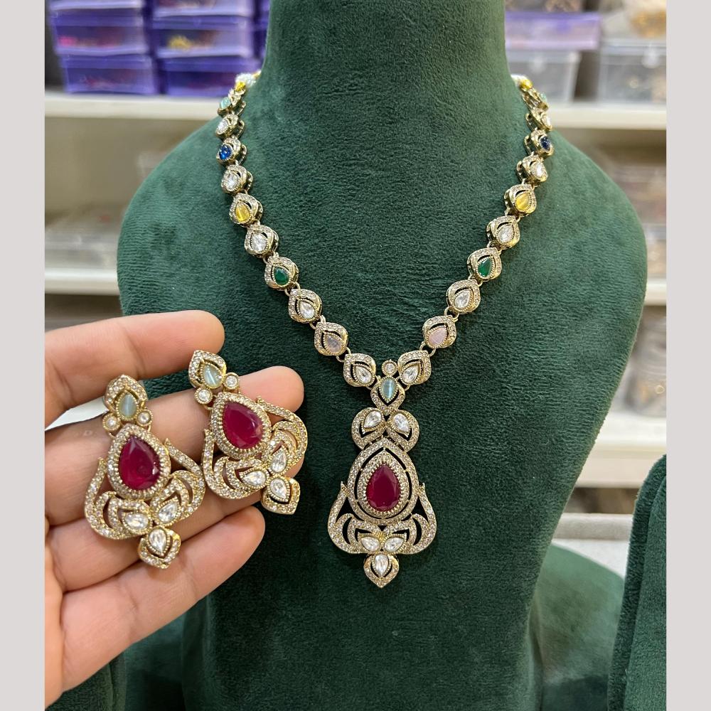 Hira Collections Gold Plated Crystal Stone Necklace Set