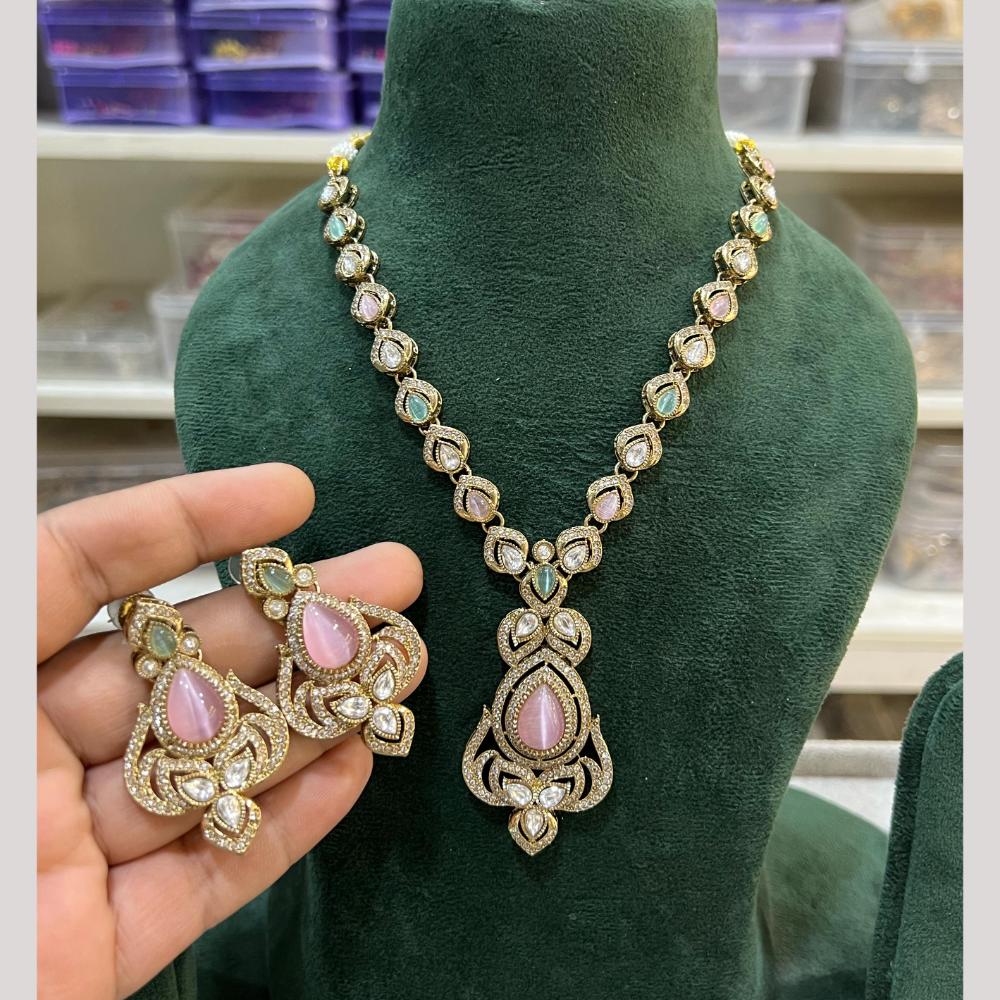 Hira Collections Gold Plated Crystal Stone Necklace Set