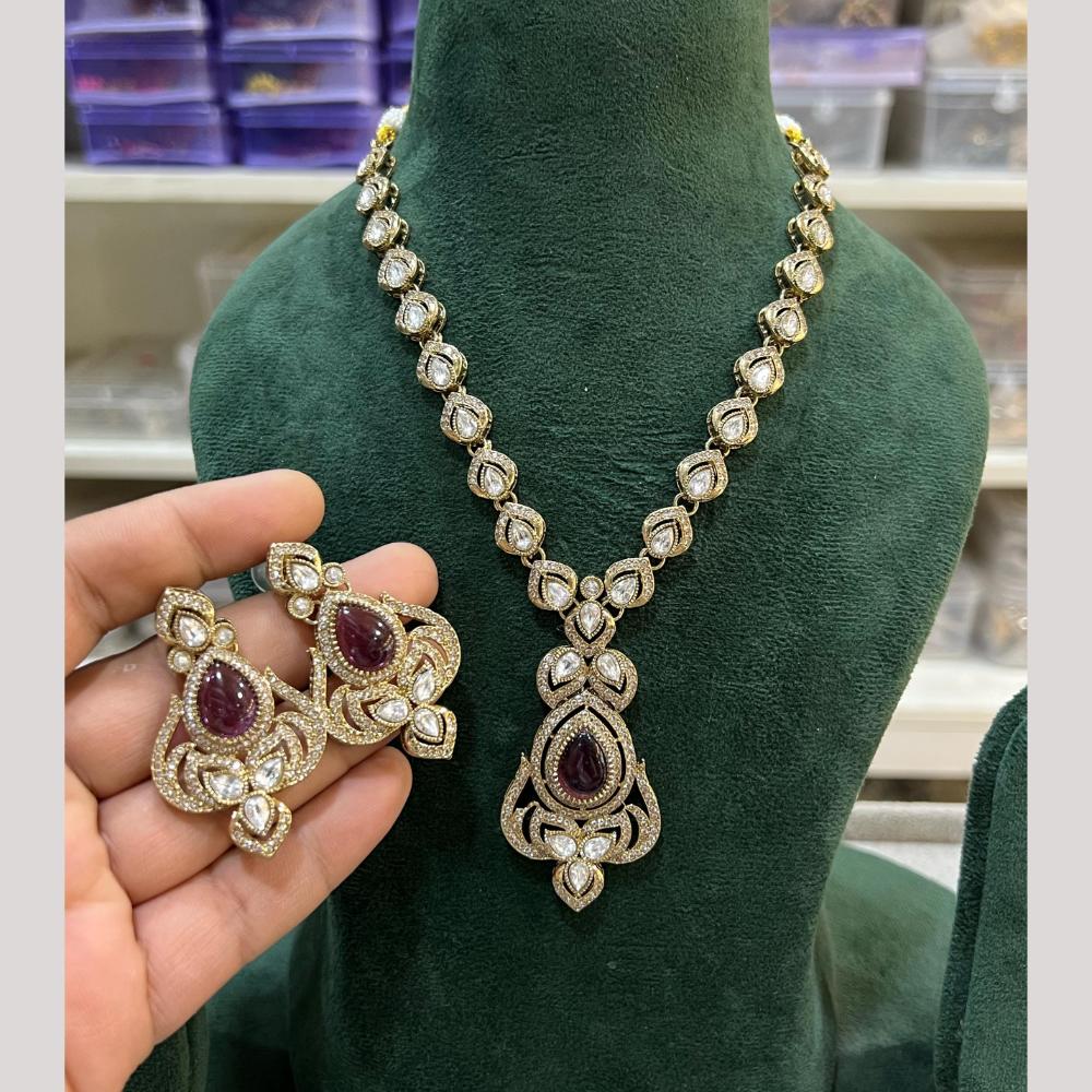 Hira Collections Gold Plated Crystal Stone Necklace Set