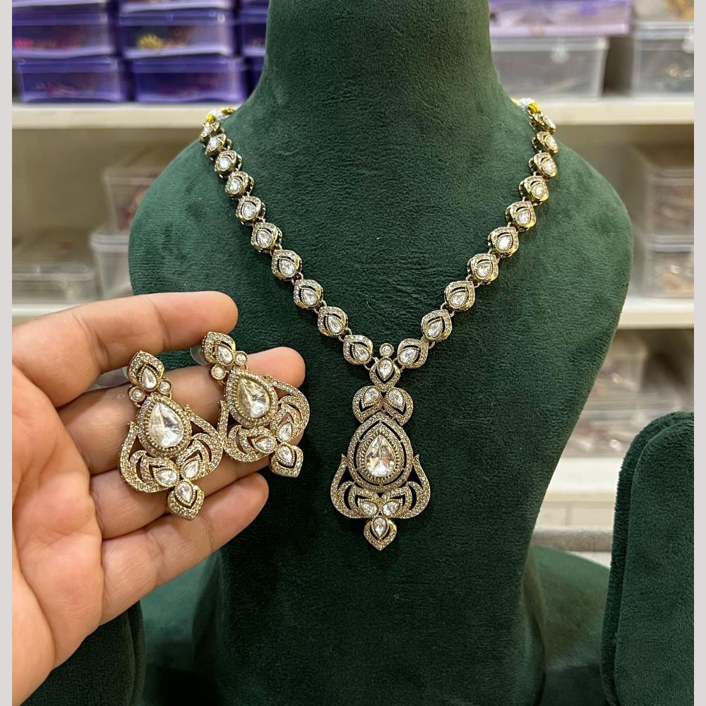 Hira Collections Gold Plated Crystal Stone Necklace Set