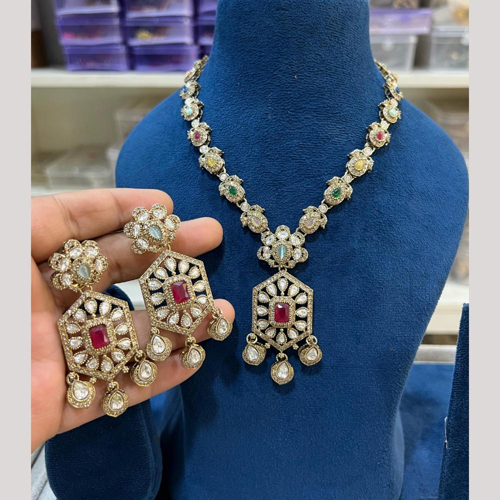 Hira Collections Gold Plated Crystal Stone Necklace Set