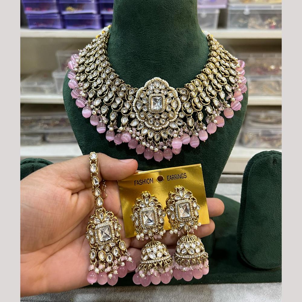 Hira Collection Gold Plated Kundan Stone And Beads Necklace Set