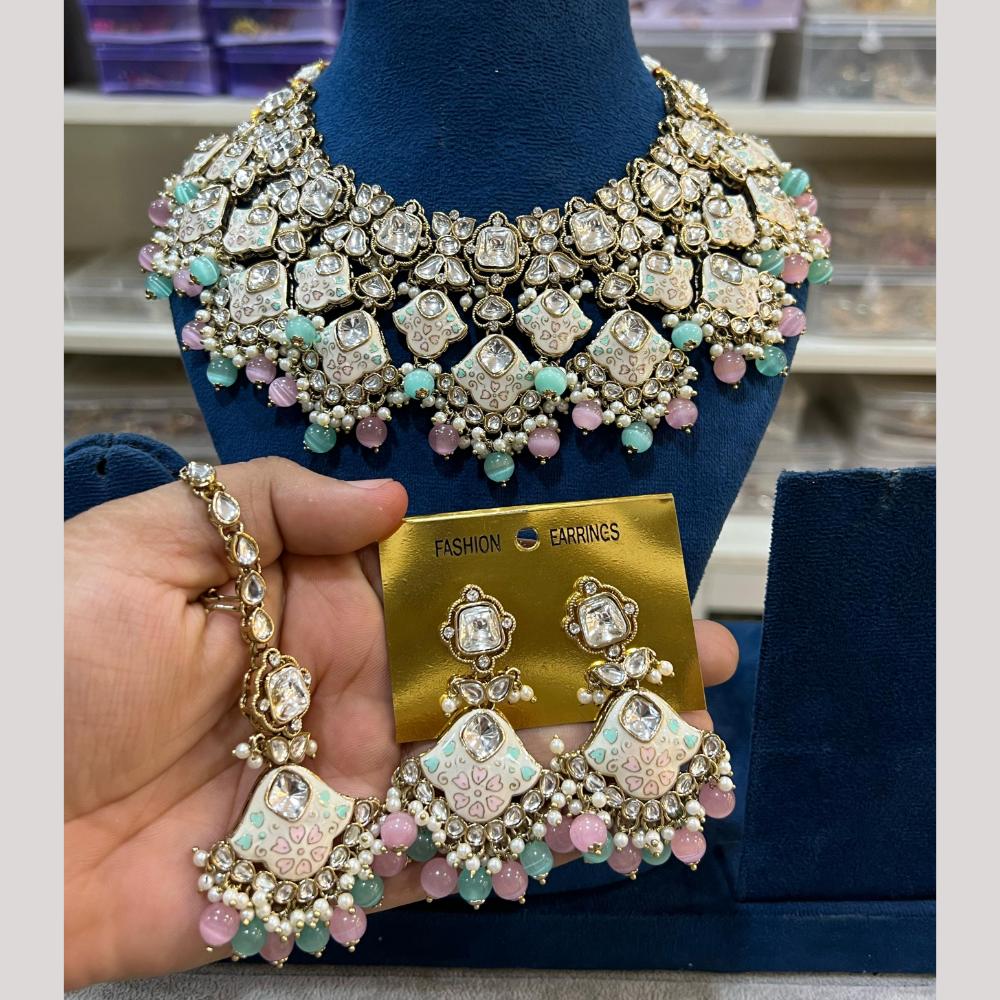 Hira Collection Gold Plated Kundan Stone And Beads Meenakari